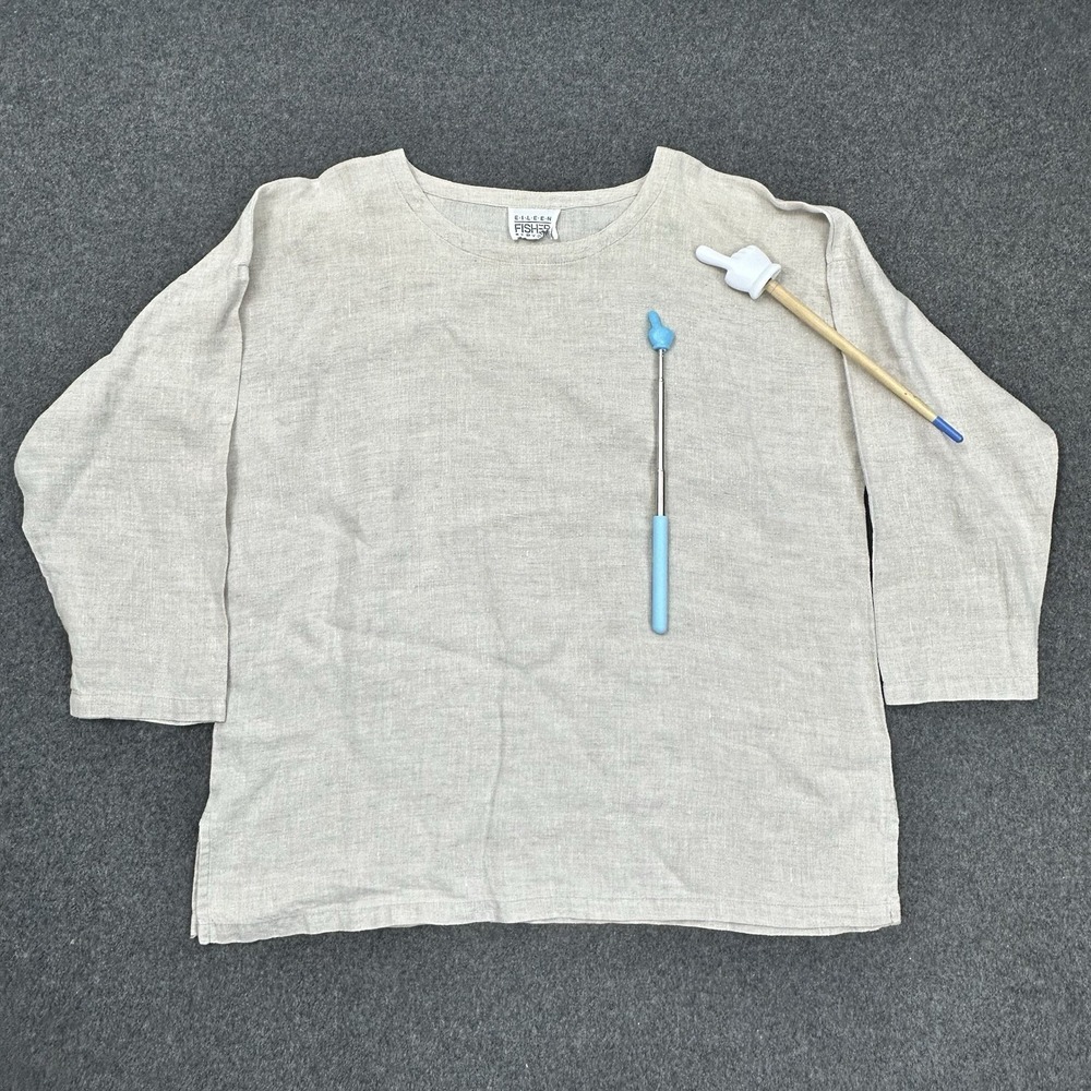 Eileen Fisher Linen Boxy Top Beige Minimalist Relaxed Fit